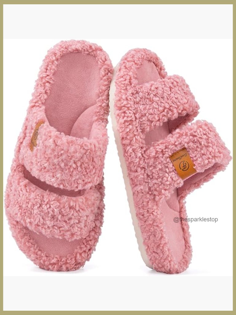 Women's Faux Fur Open Toe Slippers With Memory Foam